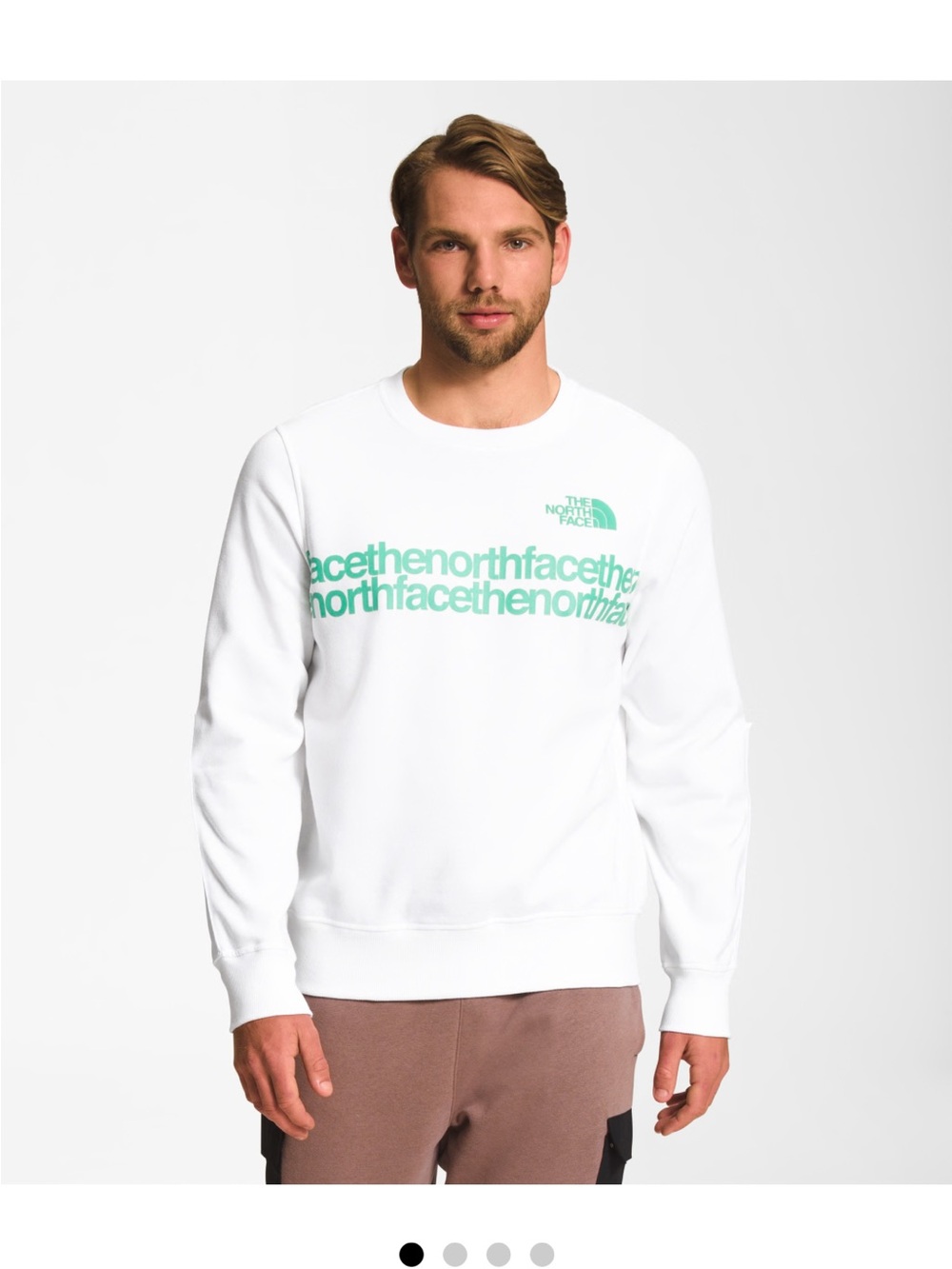 The North Face Men's White Crewneck Sweatshirt with Green logo